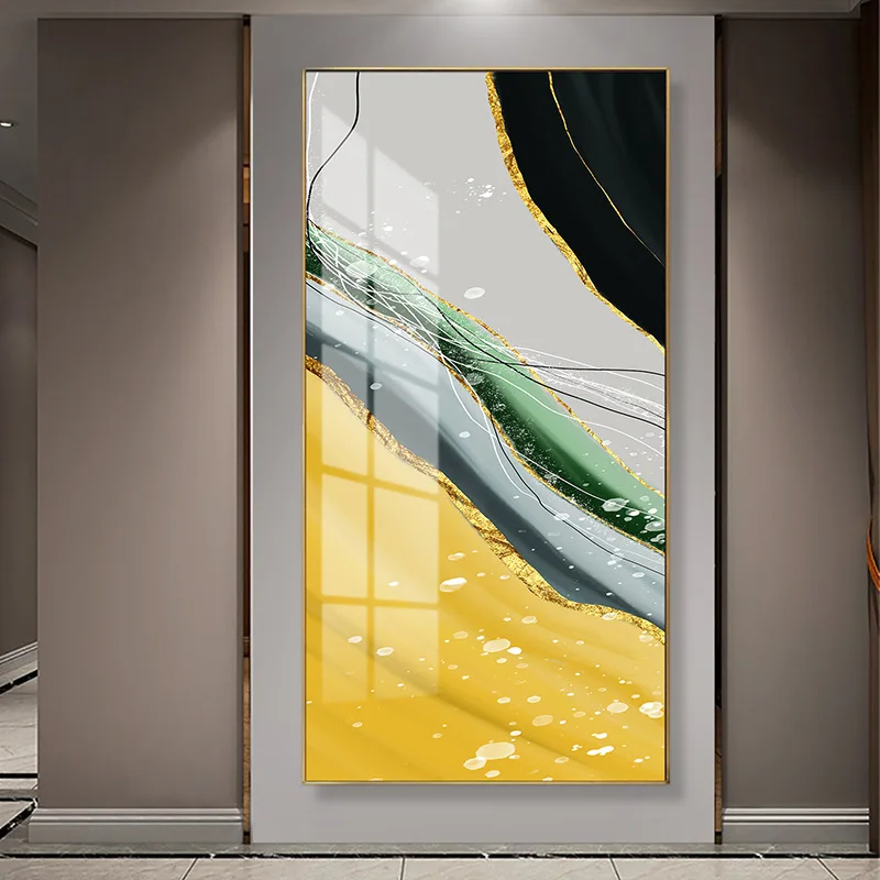Wholesale New Arrival 3D Wall Art Print Golden Aluminum Frame Crystal Porcelain Glass Painting for Home