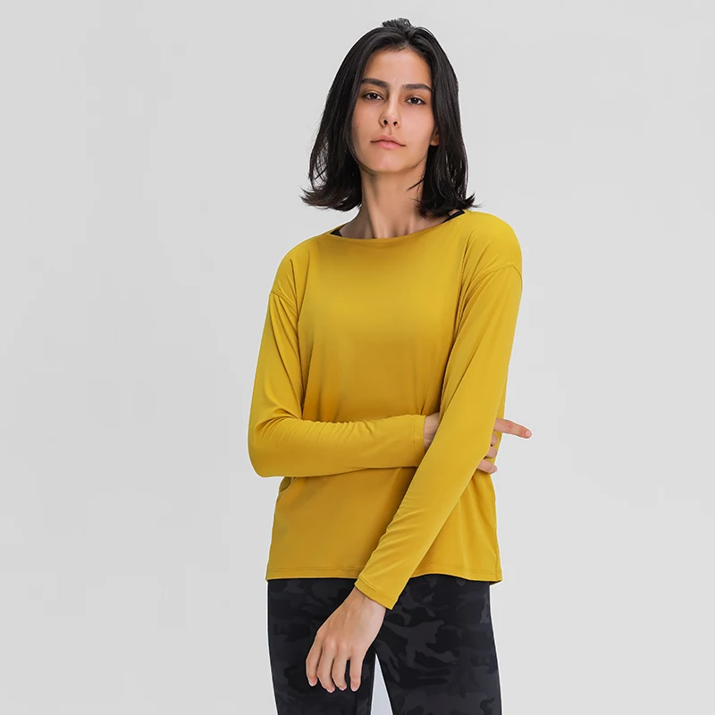 10 solid colors Custom private logo wholesale long sleeve high quality t shirt loose fit sports shirt for women