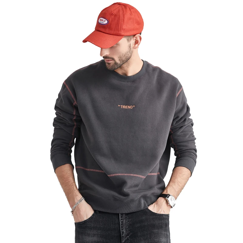 Новинка от производителя, Модный хлопковый свитшот с контрастной строчкой и круглым вырезом, с принтом логотипа на заказ