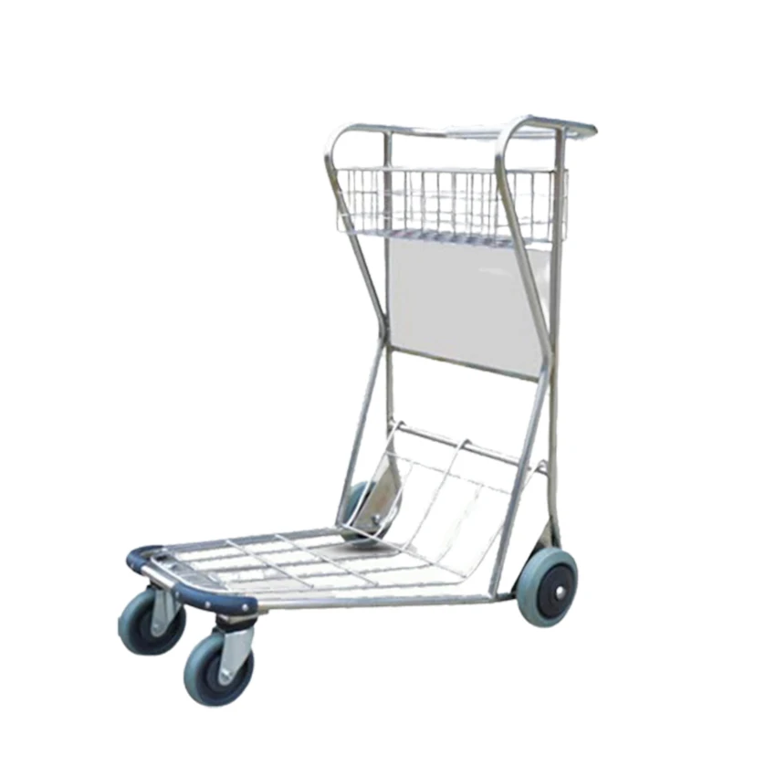 Stainless Steel Airport Luggage Trolley with Three Wheels Airport Trolley Cart