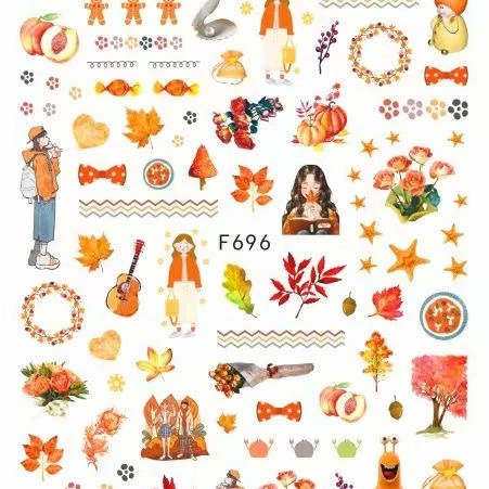 F692-F701  Autumn Leave Nail Art Sticker Thanks Giving Nail Wraps Flower Bee Nail Art Flower Decorations Decals
