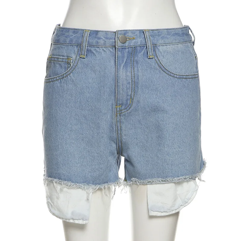 Modern Streetwear Ripped Hole Strap Sexy Tight Bandage Street Trendsetter Casual Denim Shorts