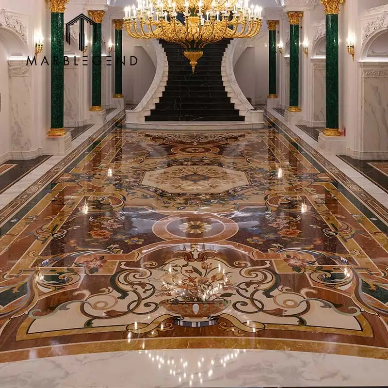 High-End Villa Marble floor Design custom Luxury mansion waterjet marble medallion royal palace marble floor inlay for Living ro