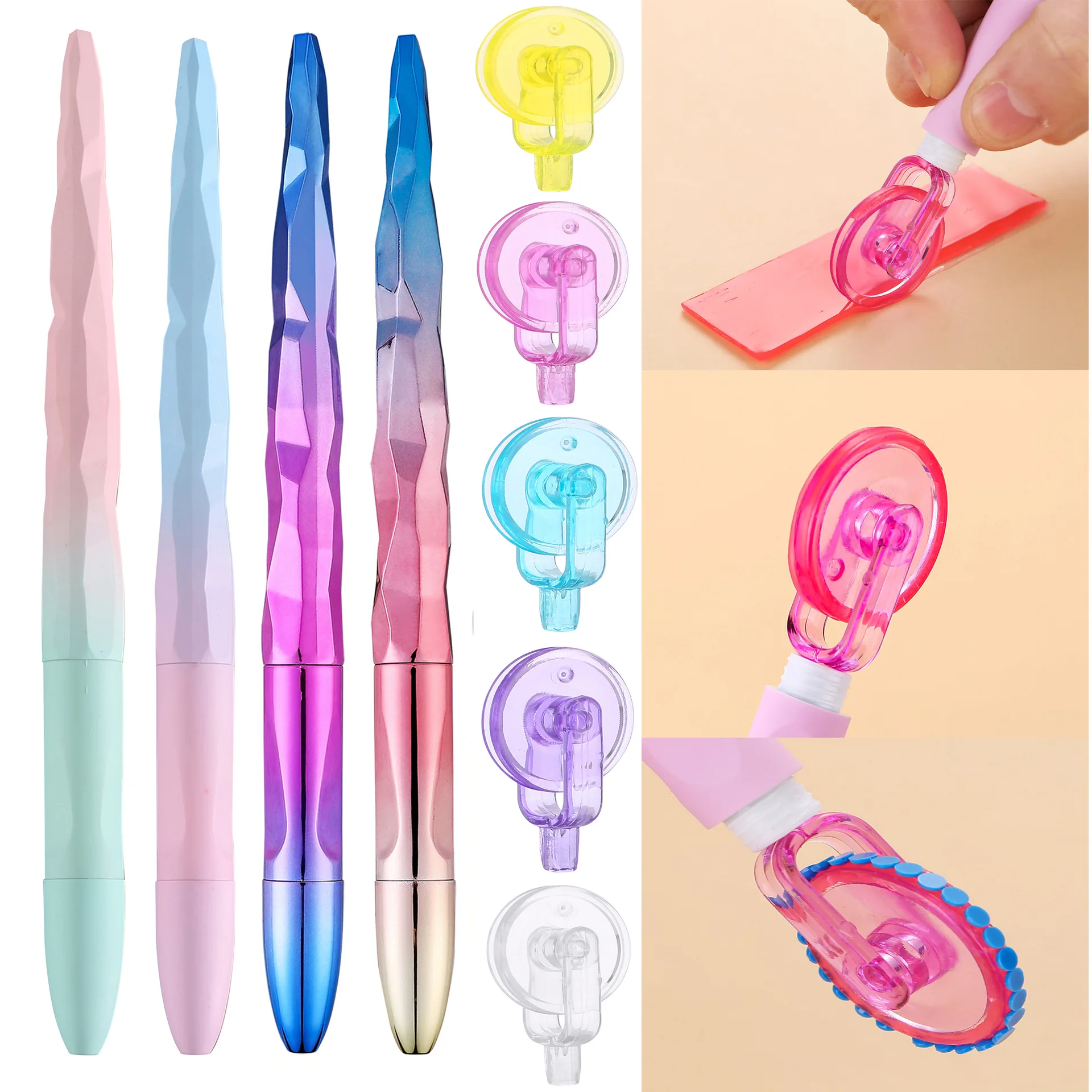 Electroplated Flash Diamond Painting Pen with 6 Pen Heads Wheel Glue Wax for Diamond Art Dots