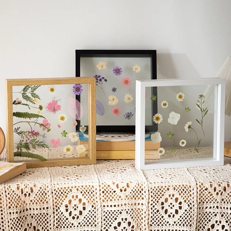 Wholesale Factory Price Transparent Double Sided Glass MDF Wooden Picture Frame Solid Wood Floating Photo Frame With Real Glass