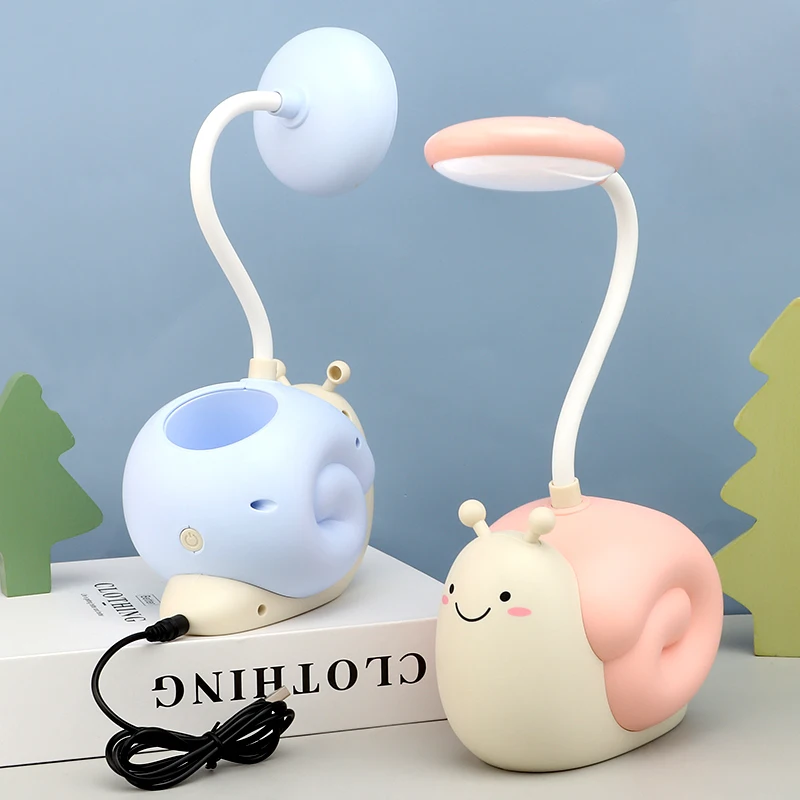 2 в 1 мультяшная Улитка USB перезаряжаемые цветные настольные лампы для кабинета гостиной с держателем ручек