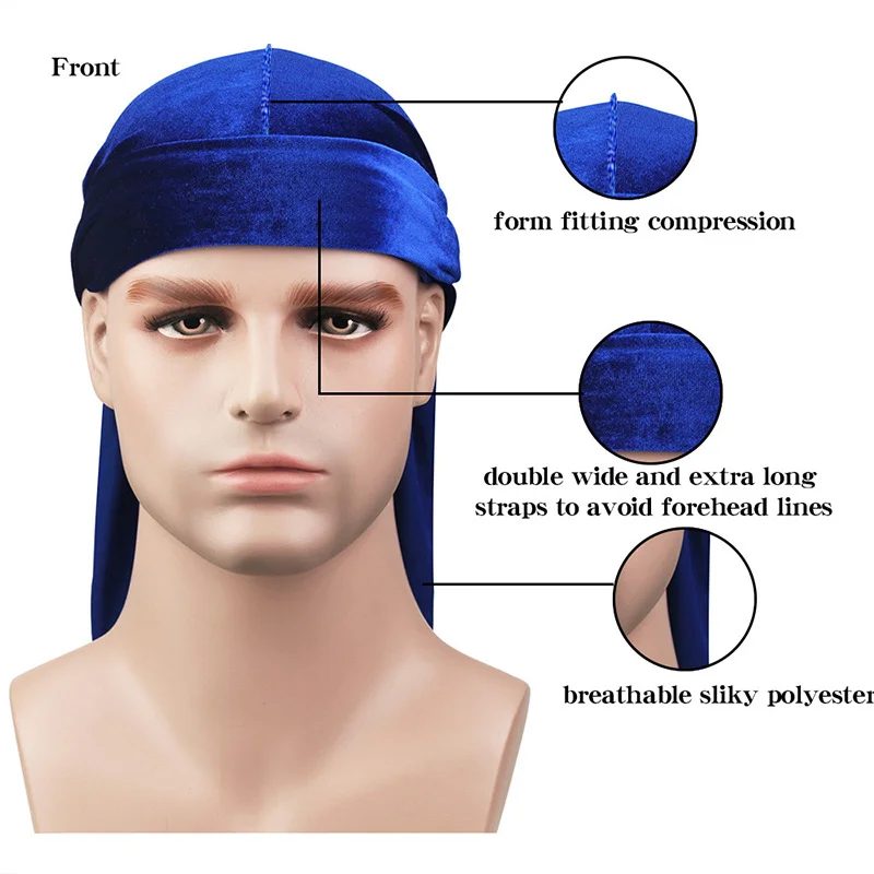 Wholesale Hip Hop Mens Custom Logo Hair Du Rag Velours Homme Velvet Durags For Men Long