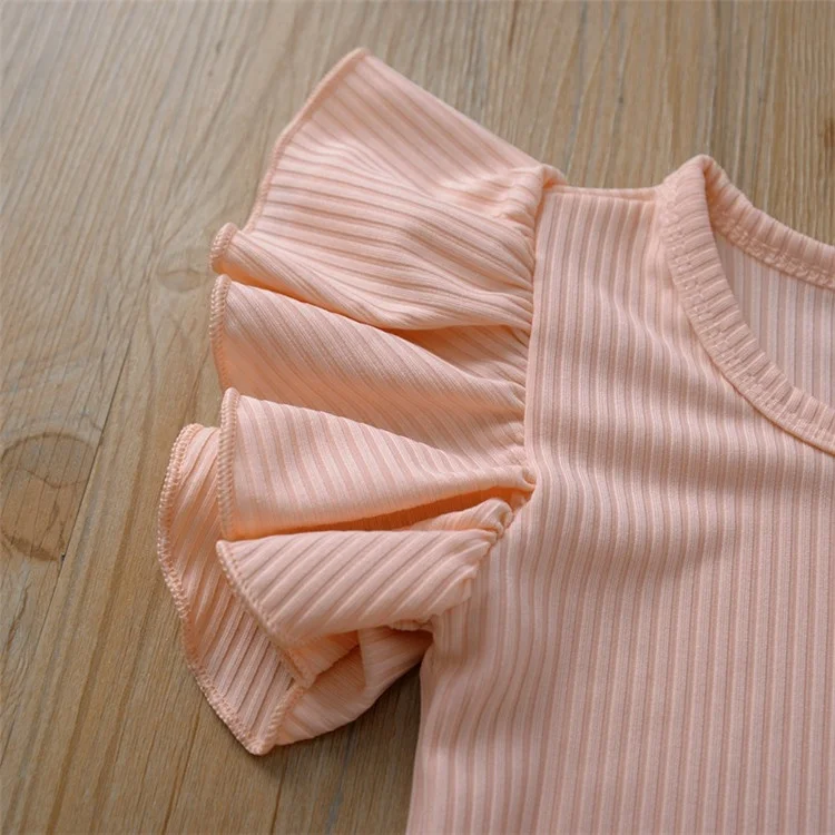 Summer Wholesale Cheap Ribbed Cotton Baby Clothes Best Selling Infant Romper Bodysuit for Baby Girls with Ruffle Sleeves