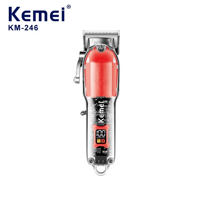 Lcd Display Engraving Hair Cutting Machine Salon Kemei KM-246 Cordless Transparent Design Clippers For Hair Cutting Barber
