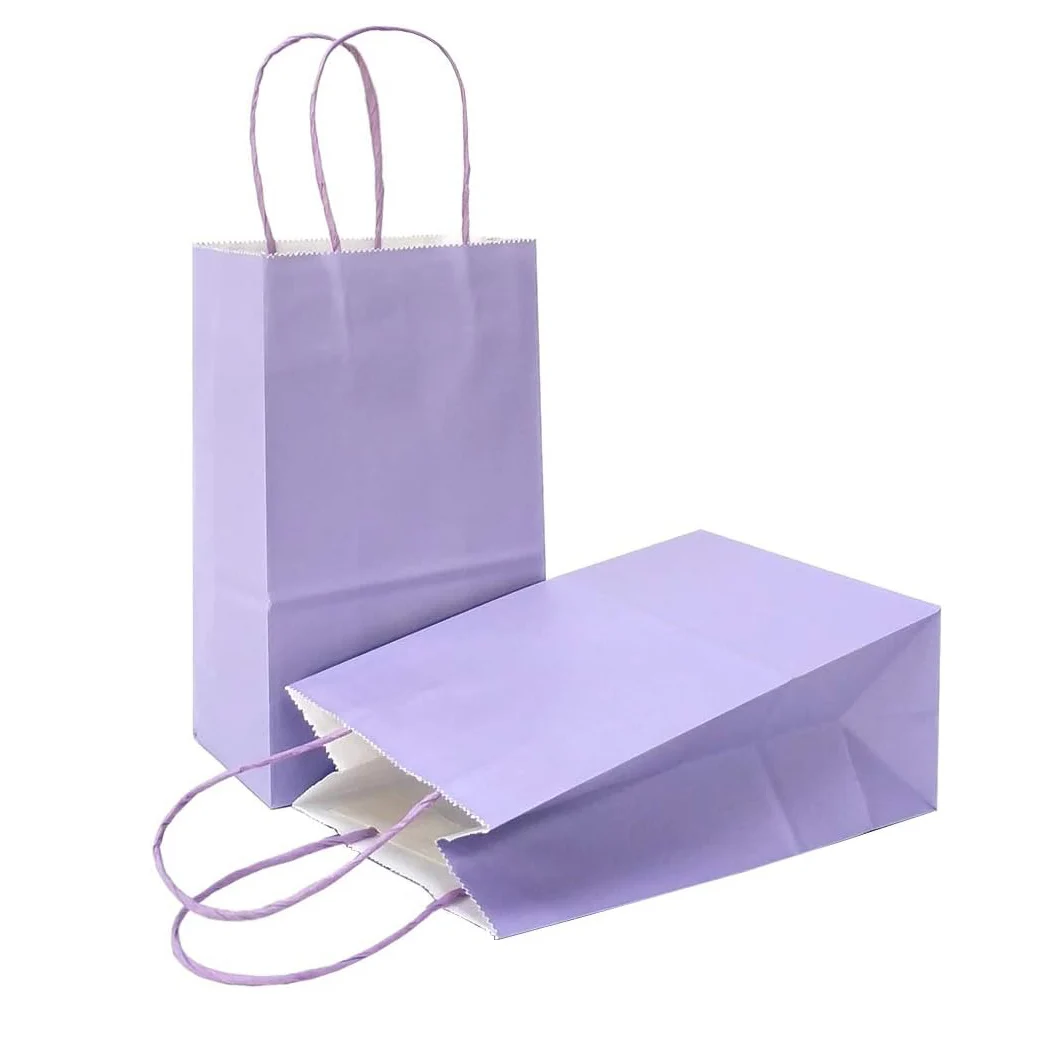 Custom Business Gift Birthday Wedding Shopping Biodegradable Square Bottom Purple Lavender Paper Bag