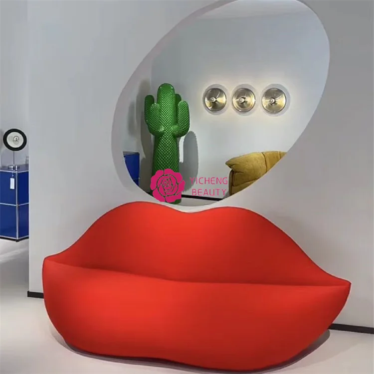 Wholesale Fashionable Lips Velvet Living Room Apartment Sofa Pink Red Lip Shaped Couch Sofa Kiss shape Sofa