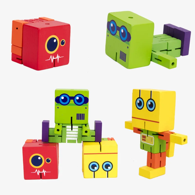 YUCI Factory small Magic Transform Car Shape-Shifting Autobots Distortion Toys Deformation Wooden Transform Cube Robot for kids
