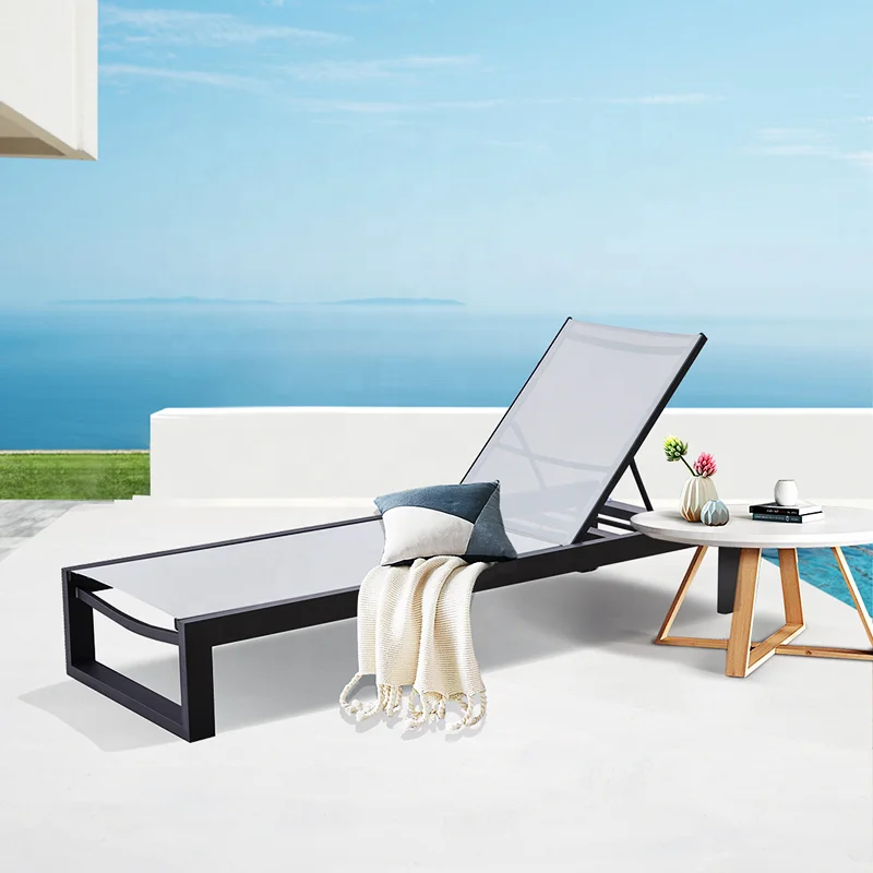Black Modern Exterior Patio Garden Sunbed Lounger Furniture Outdoor Beach Pool Aluminum Chaise Lounge Chairs