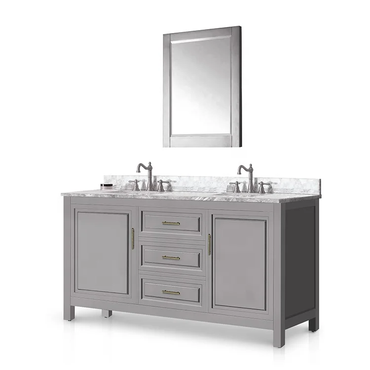 Grey Solid Wood Square bathroom cabinet wood storage cabinet with drawer