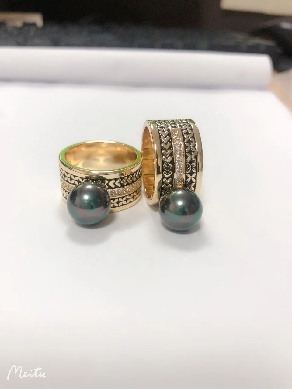 Customized Bohemian 18k Gold Plated Samoan Tribal Hawaiian Pearl Ring Jewelry for unisex