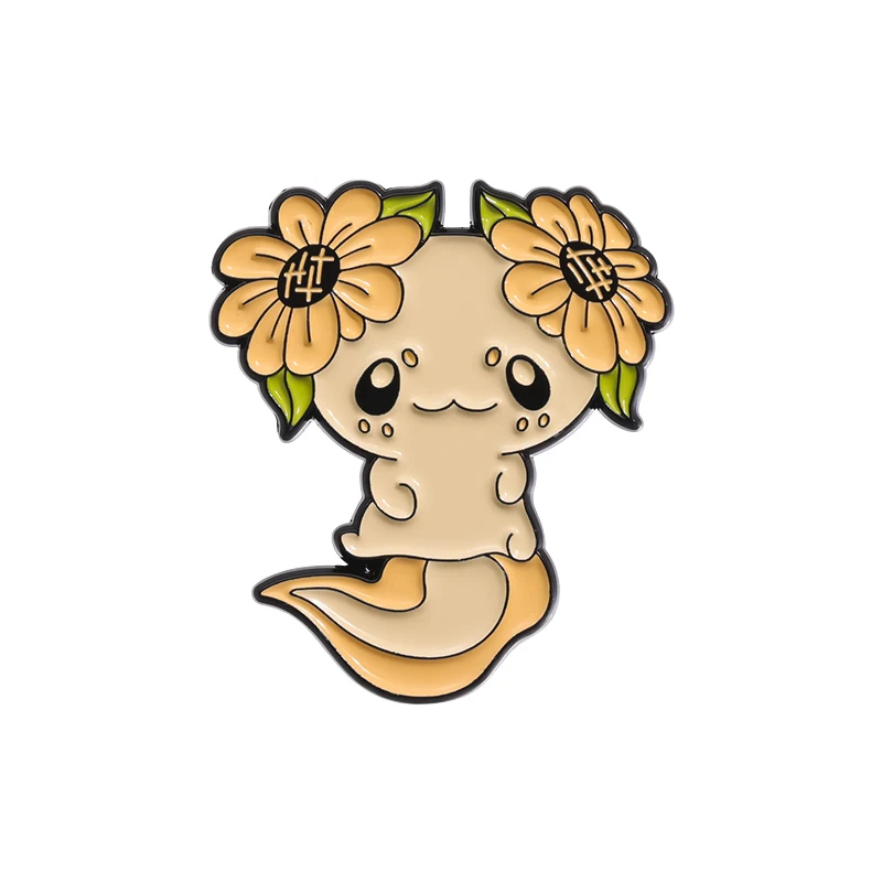 Cute Salamander Enamel Pins Custom Plant Sunflower Brooches Lapel Badges Cartoon Animal Jewelry Gift for Kids Friends
