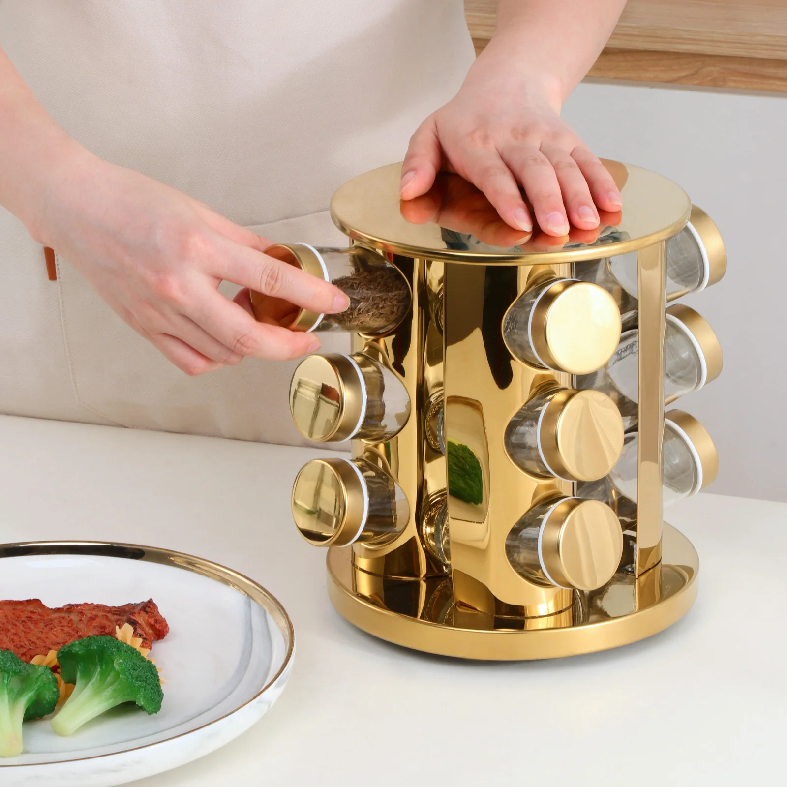 Buyerstar Rotating Seasoning Organizer 12 Jar Rotating Spice Rack Stainless Steel Standing Spice Tower