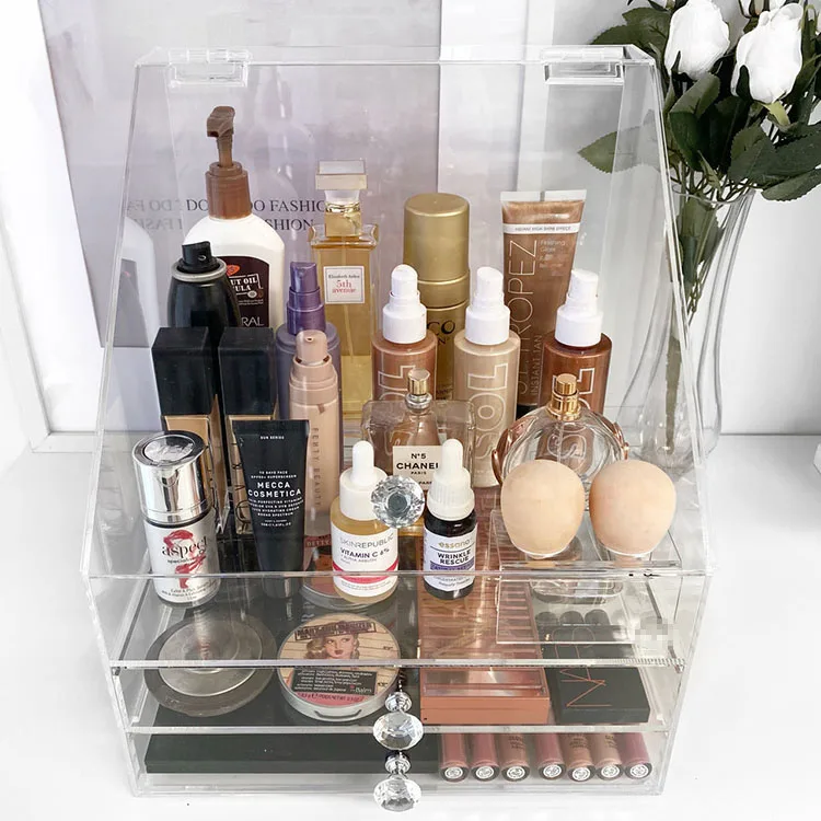 Luxury Dustproof Clear Acrylic Makeup Cosmetic Storage Organizer with Drawer