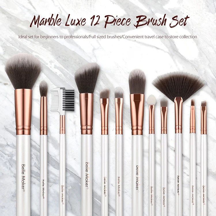 Hot sell New design 12 pcs makeup brush set white golden wood handle nylon hair private label makeup brush suit