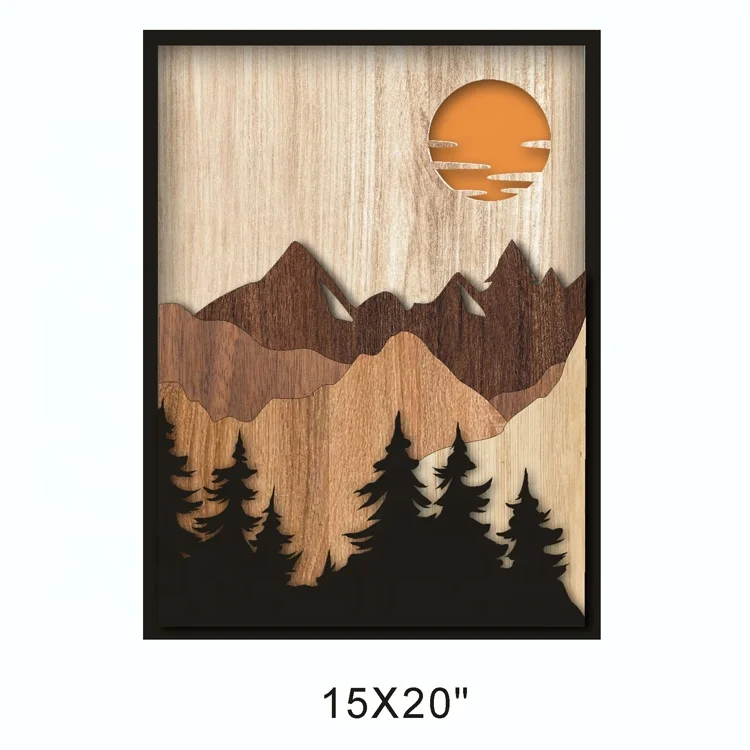 3D Wall art decoration Framed  wooden wall decor For living room interior decoration set of 3