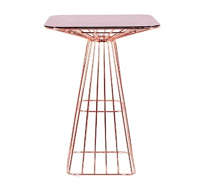 Wholesale metal modern furniture bar tables glass top wire metal frame cocktail table electroplate
