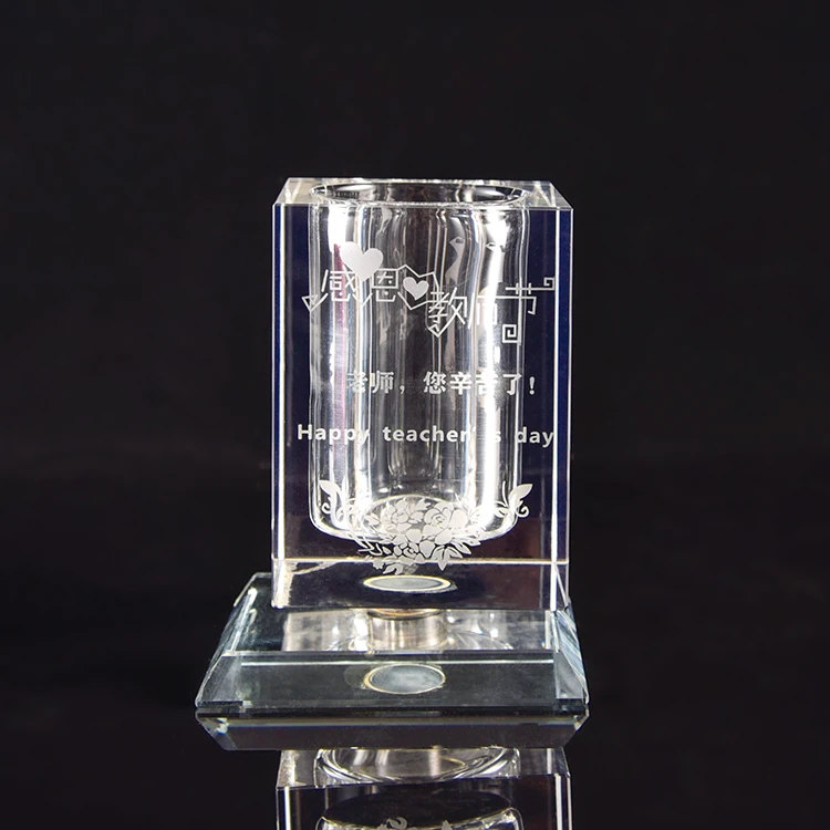 Standard 3d stereo Fine Workmanship Wholesale Multiple sizes crystal office pen holder