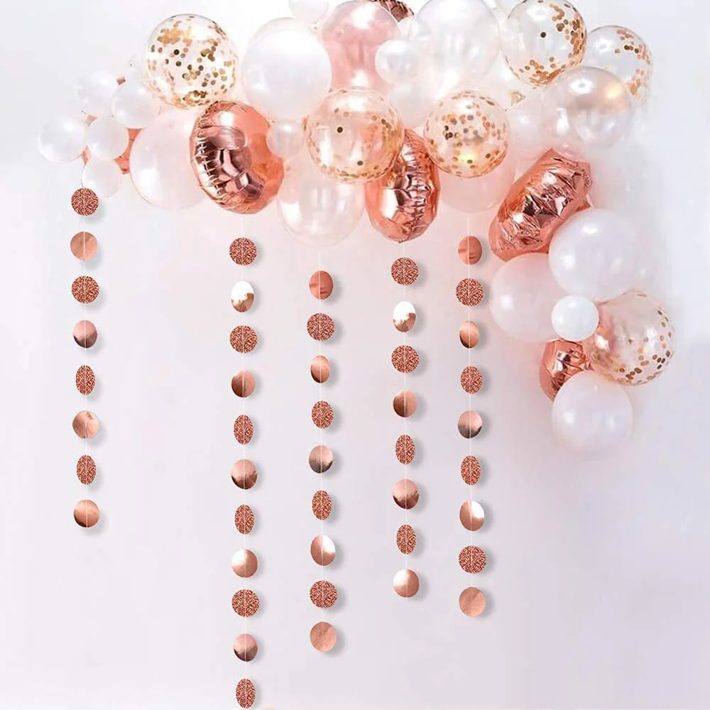 4M Glitter Rose Gold Circle Dots Paper Garland Party Decorations Hanging String Bunting Banner Backdrop Background Wedding Decor