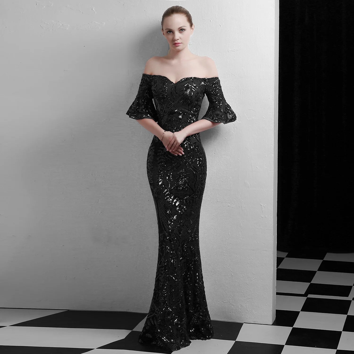 European and American court style long slimming annual banquet nightclub party Wedding dress female