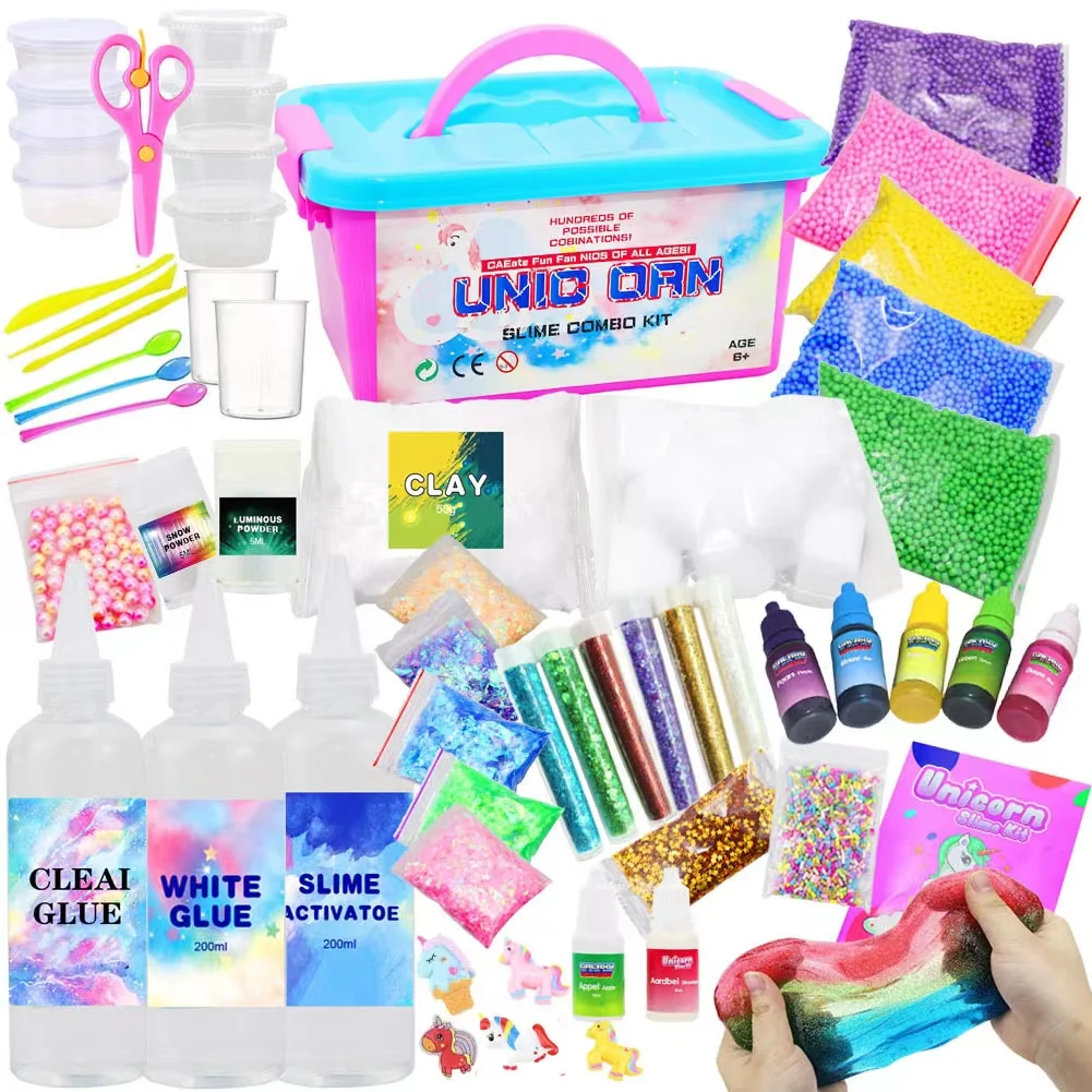 New DIY Slime Kit Toy for Kids Girls Boys Glow in The Dark Glitter Slime Making Kit lime Supplies DIY