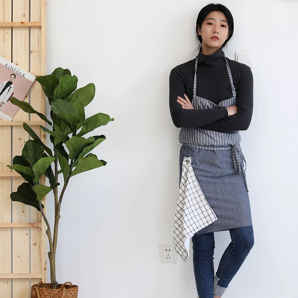 
Hot Sell Household Cotton Linen Splicing Apron With cotton towel 