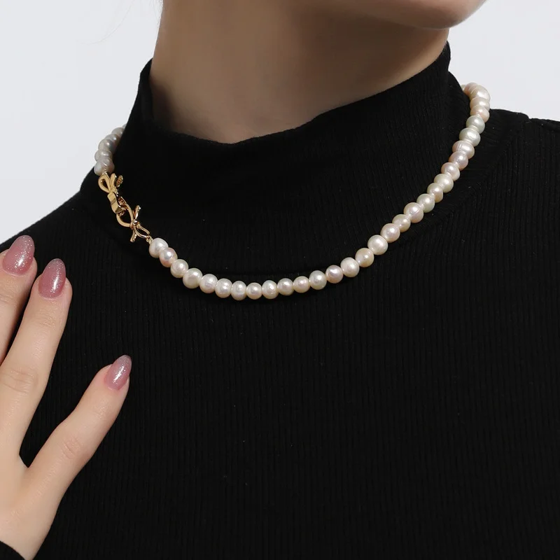 7-8mm white potato shape natural freshwater pearl beads women necklace jewelry