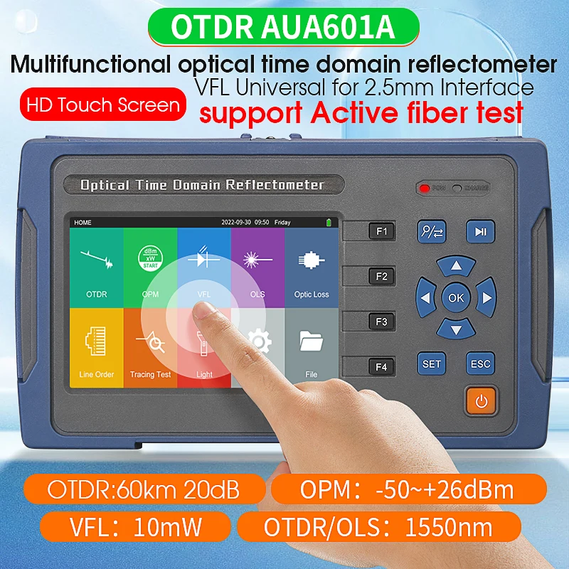 COMPTYCO Mini OTDR AUA601A 1550nm 24/22dB Fiber reflectometer touch screen OLS OPM + VFL 60km -50~+26dBm