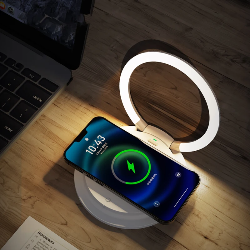 Factory Wholesale Portable Folding Mobile Phone Holder 15W Bedside Wireless Charging Led Night Light