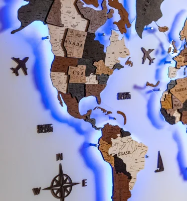 LED lights Factory Wholesale For Home map decor Wooden 3D Decoration art wall wood world map With light Backboard World