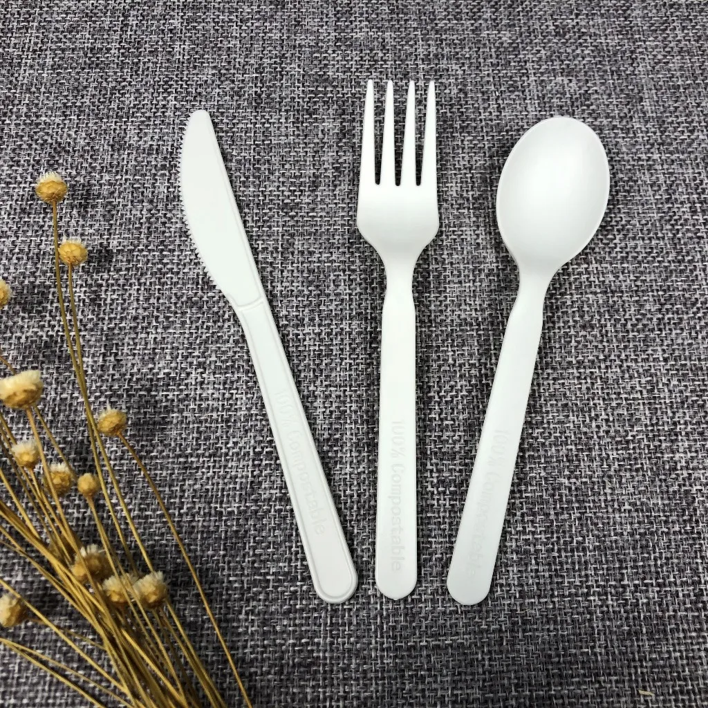 16 15%off 7 inch biodegradable utensil PLA CPLA plastic black test soup tea ice cream spoon fork knife spork cutlery set