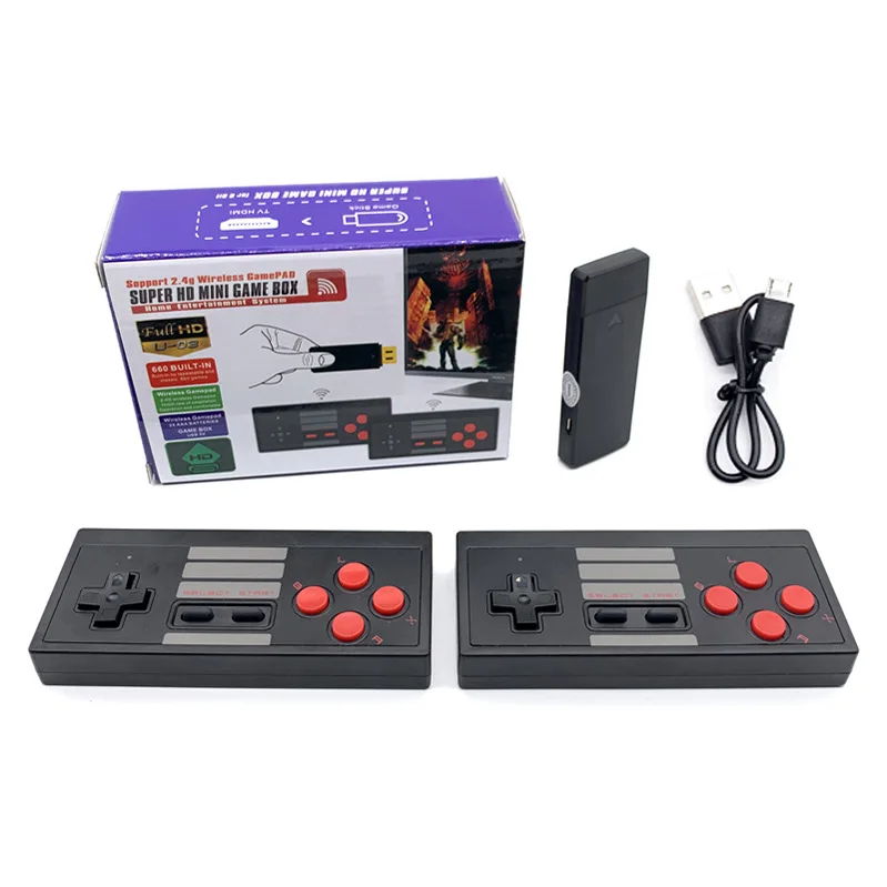 Hot Selling Mini Game Console USB Wireless U03 Handheld TV Video Game Console Build In 621 8 Bit Retro Game Console Dual Gamepad