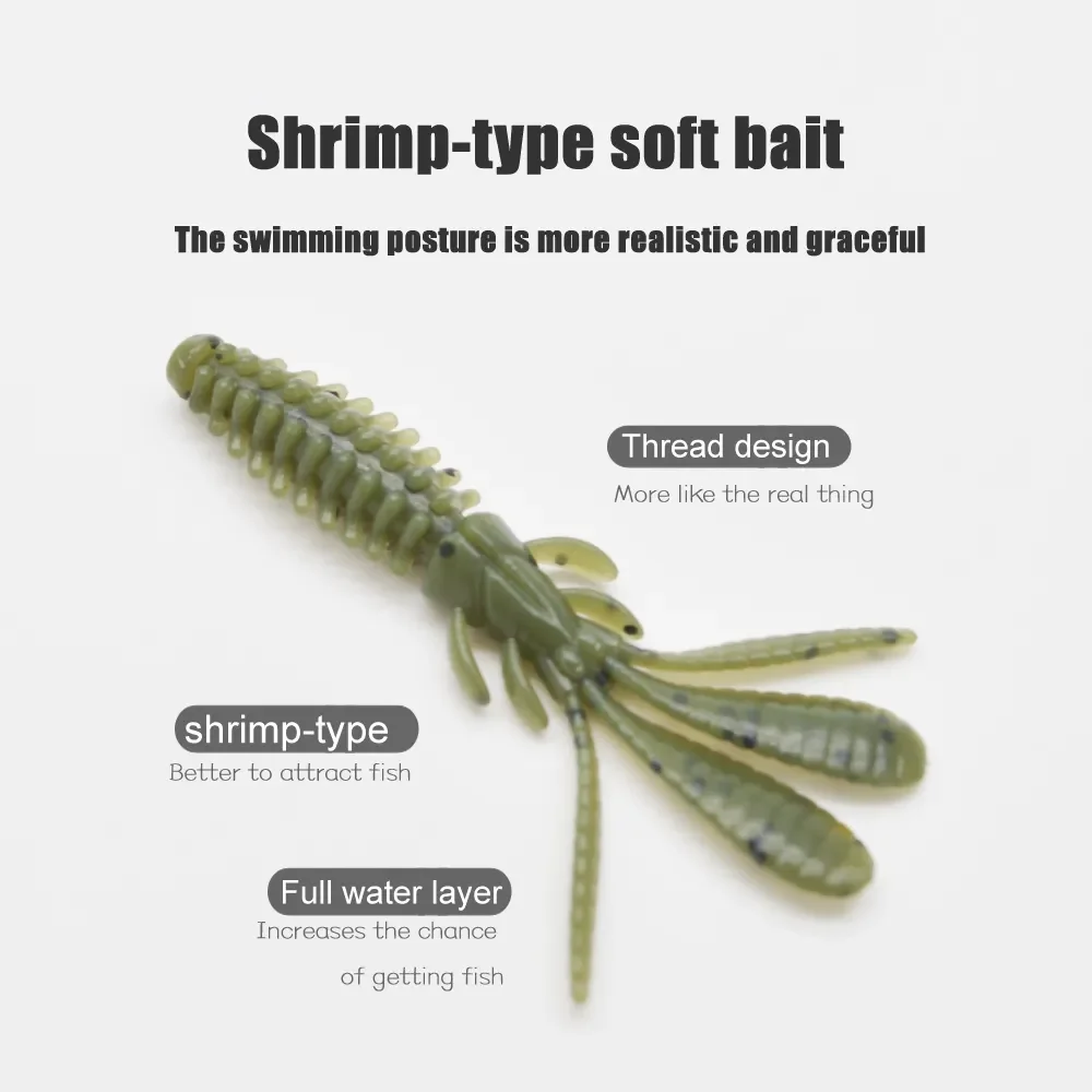 JIGGINGSOUL-SL106-10pcs 6cm 2g Shrimp-type soft bait fishing op Water Crap Floating Gear Tuna Soft Plastics Lure Soft Lure Worms