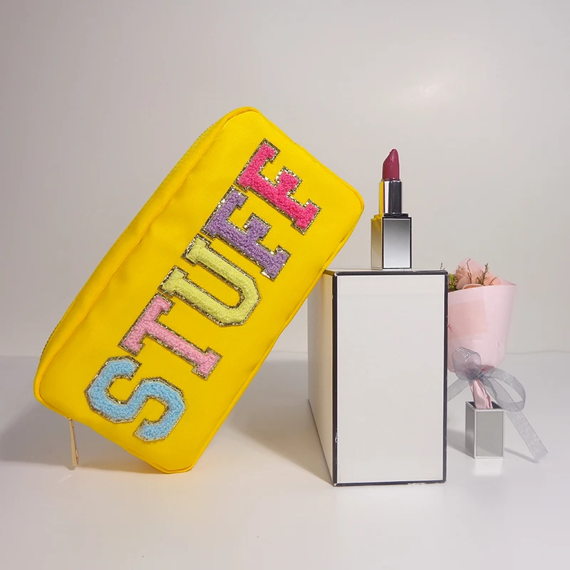 Hot Sale DIY Embroidery Patch Cosmetic Bags Multi-color Option Large Capacity Travel Makeup Bag