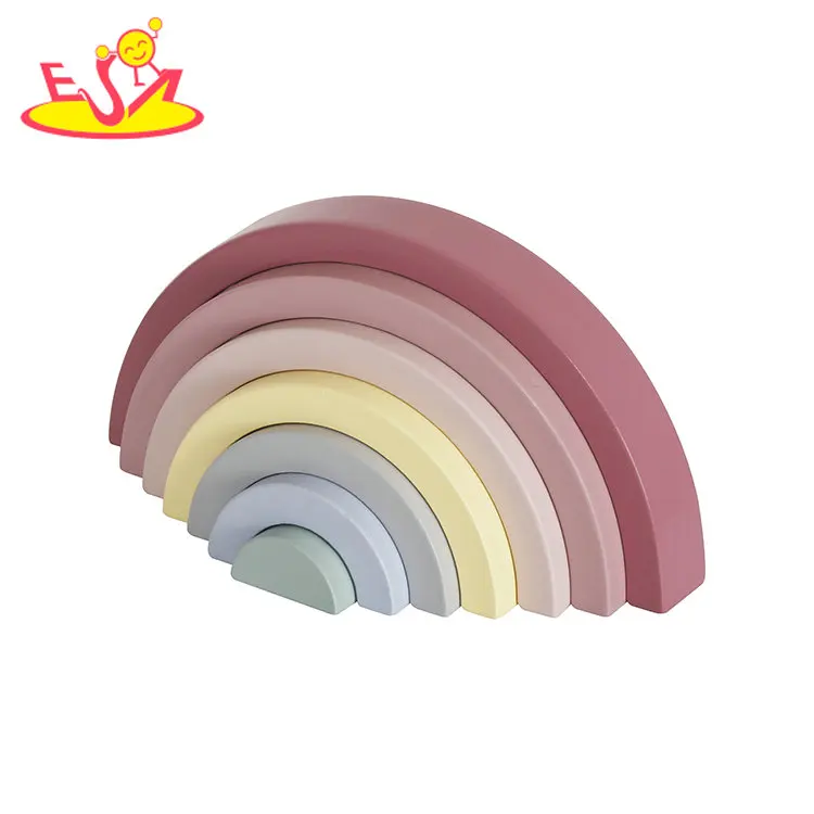 Montessori Toys 3 in 1 Stacking Blocks Wooden Rainbow Stacker for Toddlers W13D455