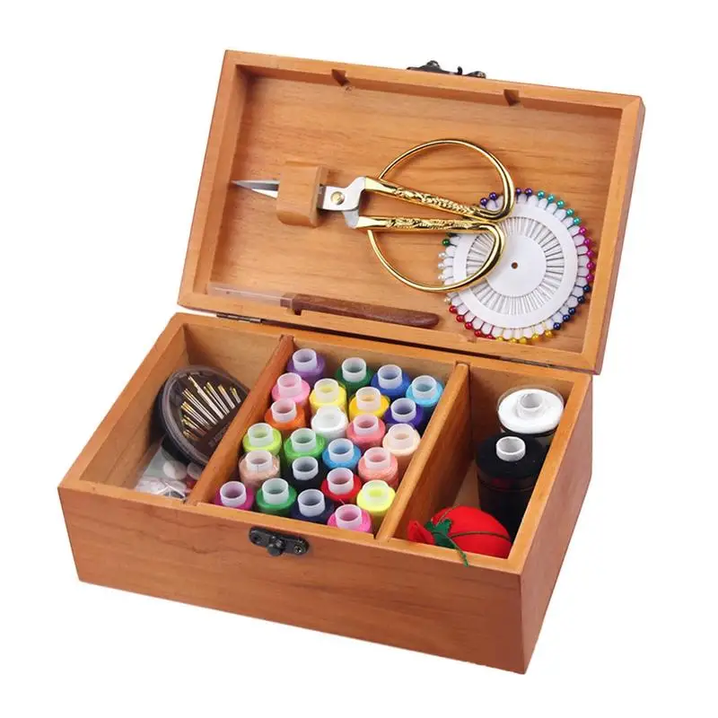 
1 Wooden Needle Box Multifunctional Storage Box Sewing Tool Accessories Home Needle And Thread Storage Box Natural Color 
