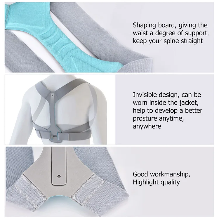 Comfortable Adjustable Back Straightener Grey Upper Back Brace for Clavicle Support to Relieve Neck Posture Corrector