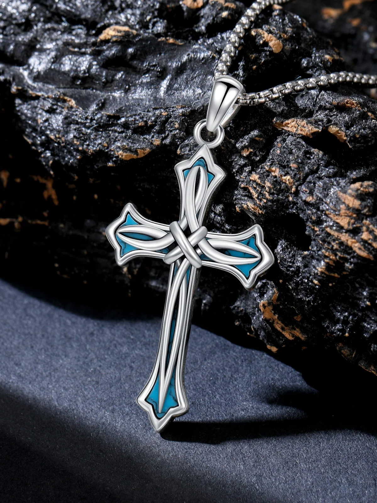 925 Sterling Silver Turquoise Celtic Cross Pendant with Stainless Steel Chain Jewelry Gift