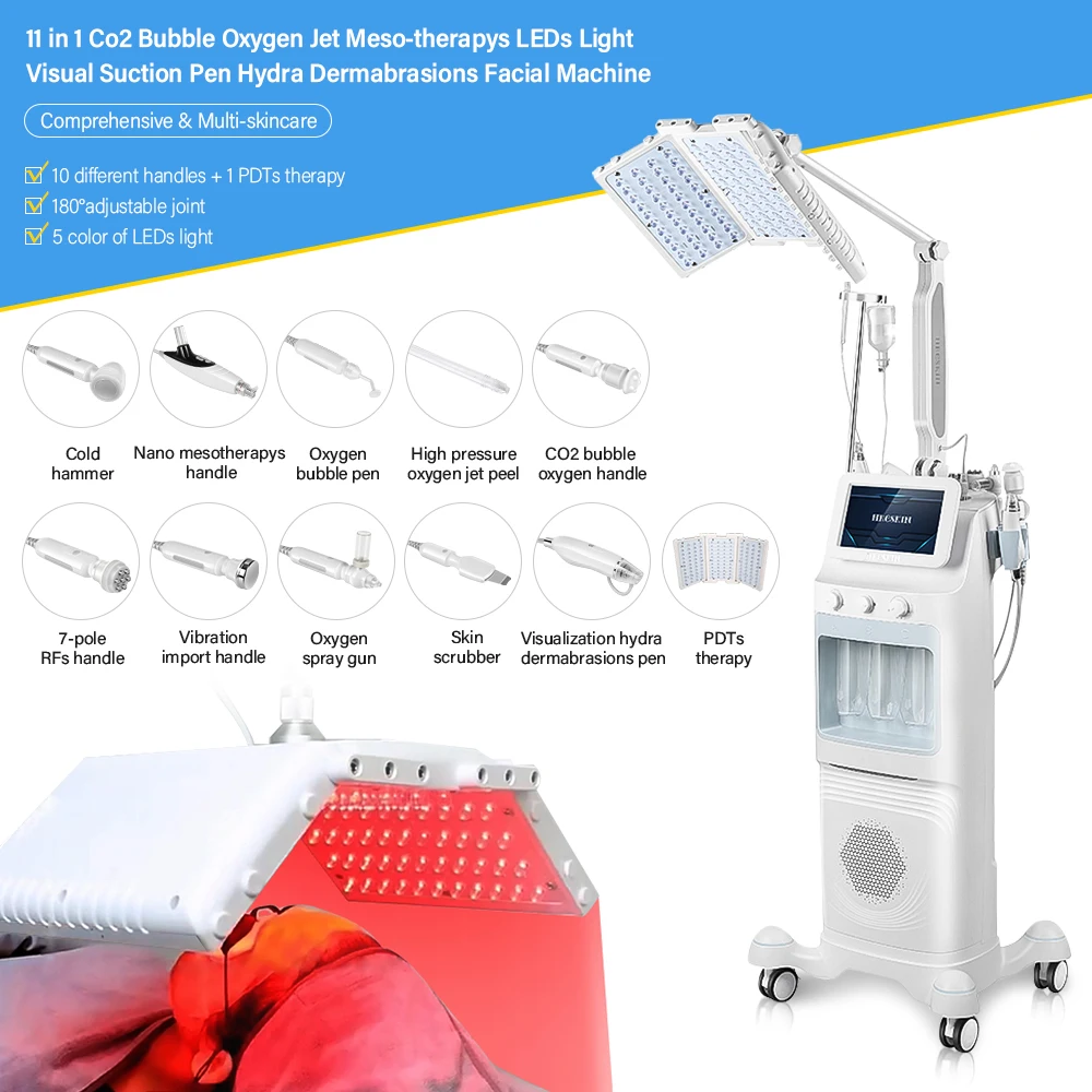 11in1 Hydro Generation co2 bubble jet peeling oxygen bubble pen mesotherapy visual head hydra dermabrasion facial machine