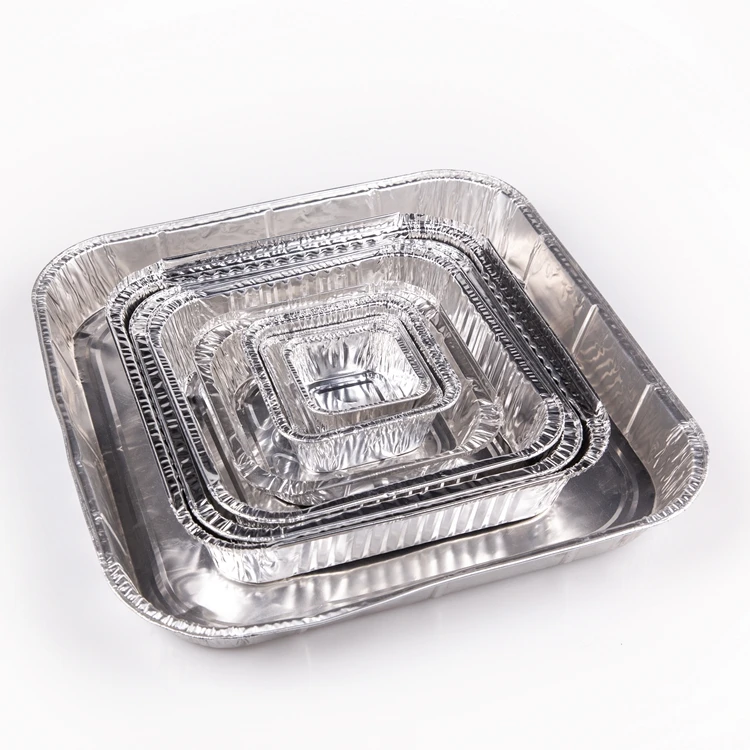 ZB33 OEM Silver Aluminum Foil Container Customized Disposable Food Packing Carry Out Square Baking Tray 90*90*27MM