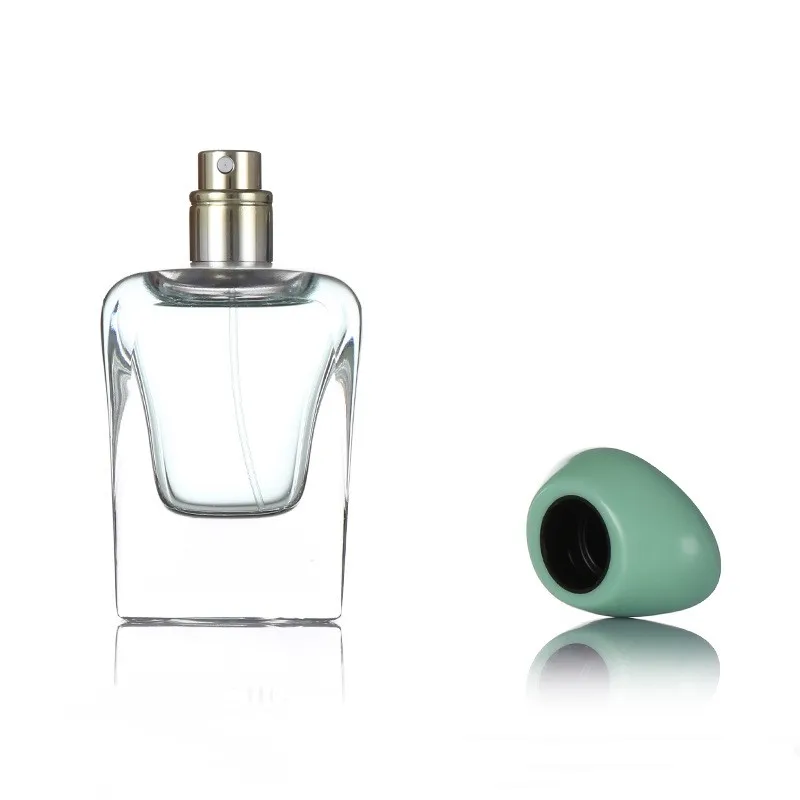 Custom Square Cube Perfume Bottle 100ml Clear clear Color Perfume Glass Bottles With Wooden/Marble resin/ABS Cap