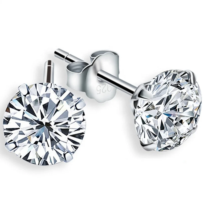 Fashion 925 Sterling Silver Clear Claw Setting  Cubic Zircon Stud Earrings Classic Silver earring