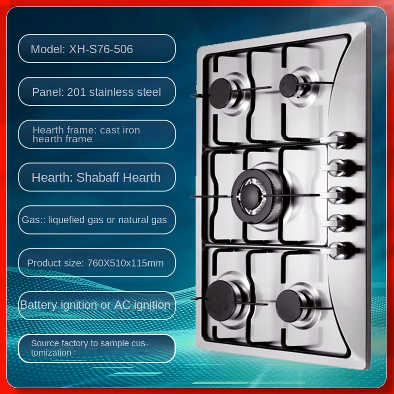 Low Price Gas Hob 5 Burners Turkey Gas Hob 76cm Enamel/Cast Iron Pan Support Good Quality Wholesale Cooker Gas Hob