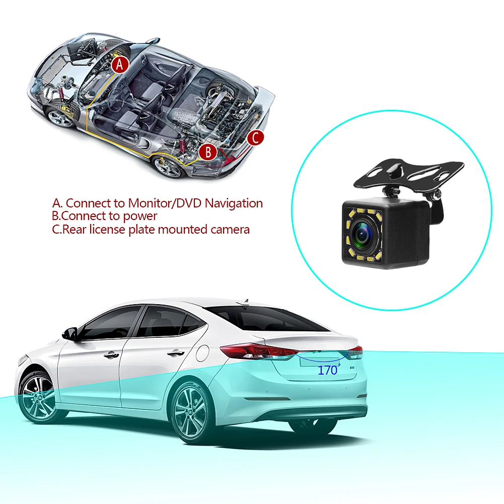 Universal Waterproof Car Night Version Rear View Camera 12 LED lights car reverse camera with cable