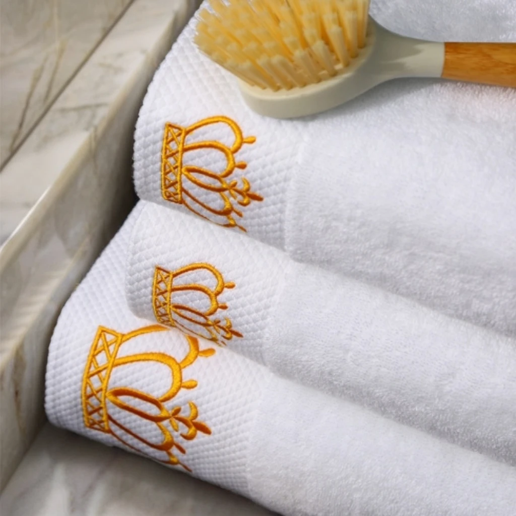 Factory Customizable White Cotton Bath Towel Set Embroidered Terry Face Hand Towel for Hotels Travel Bath Use
