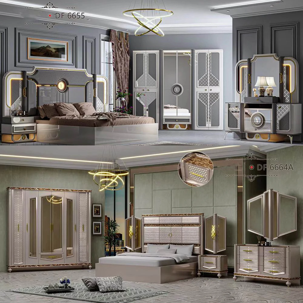 Luxury 8 doors wardrobe King Size  Bed Bedroom Sets Double Home Queen Wood Modern Full Bedroom Furniture Set
